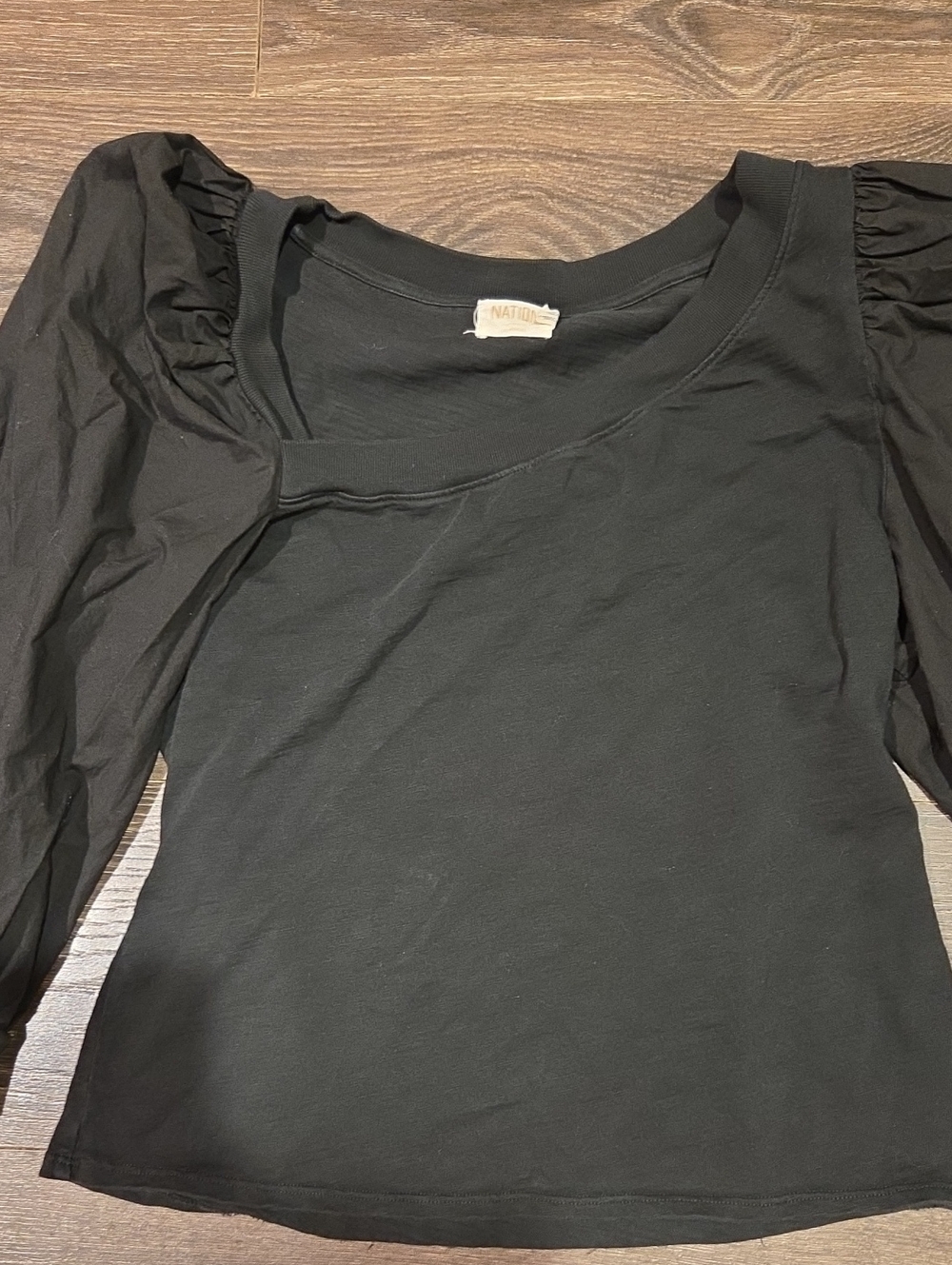 ❤️ NATION LTD - TORI ASYMMETRIC PUFF SLEEVE COMBO TOP IN JET BLACK, XL - Picture 6 of 11